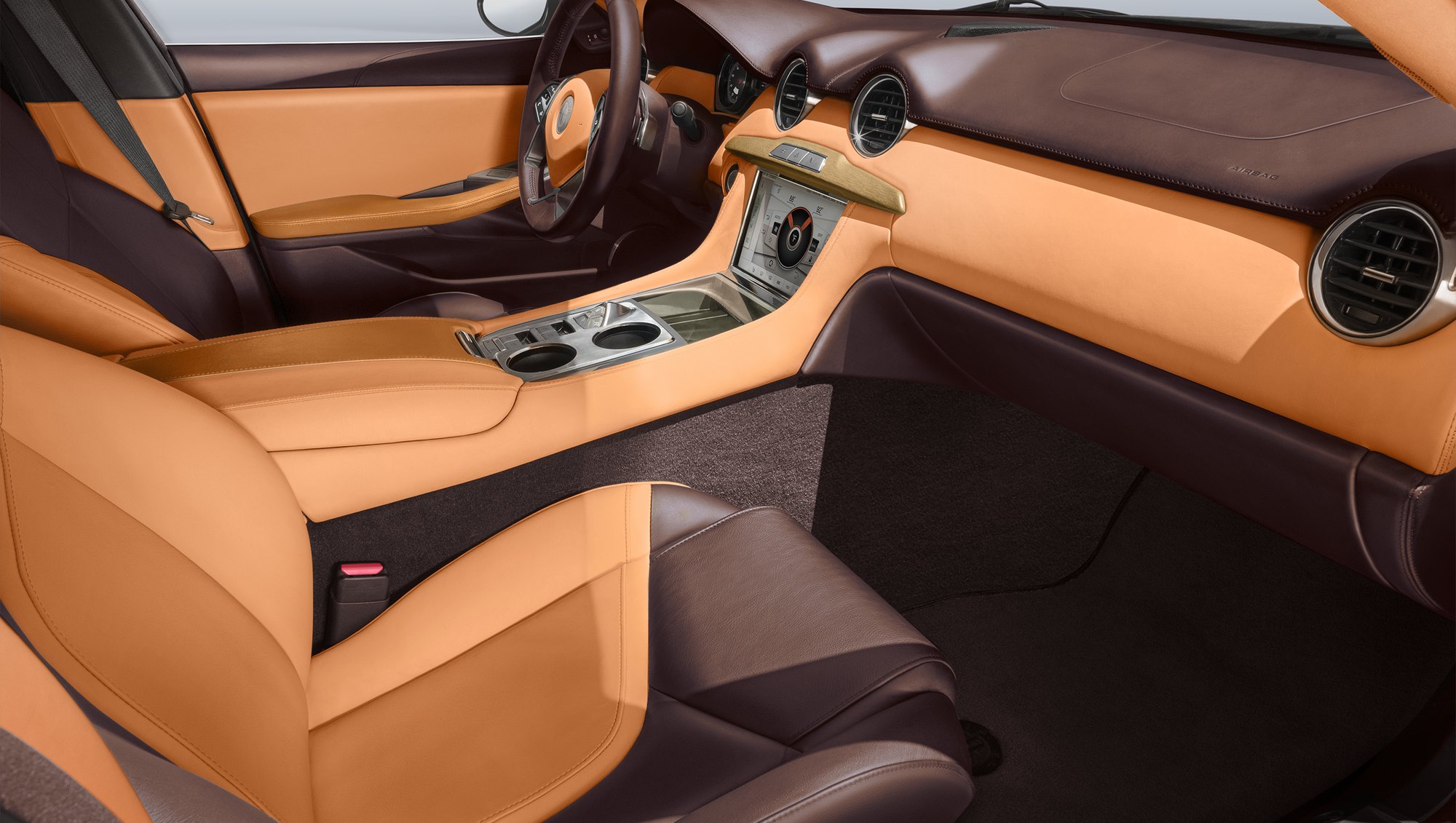 Car interior, tan and brown leather