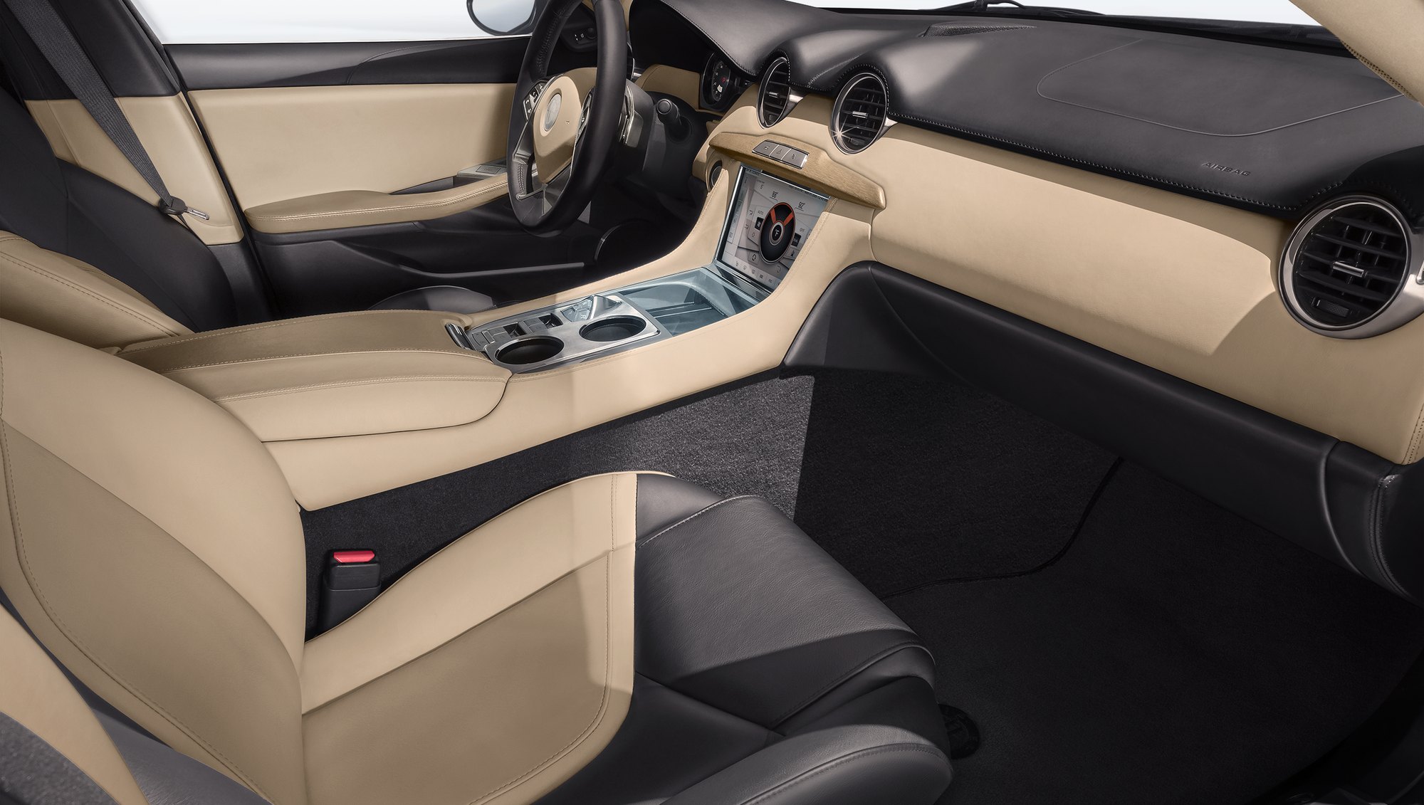 Car interior, beige and black leather
